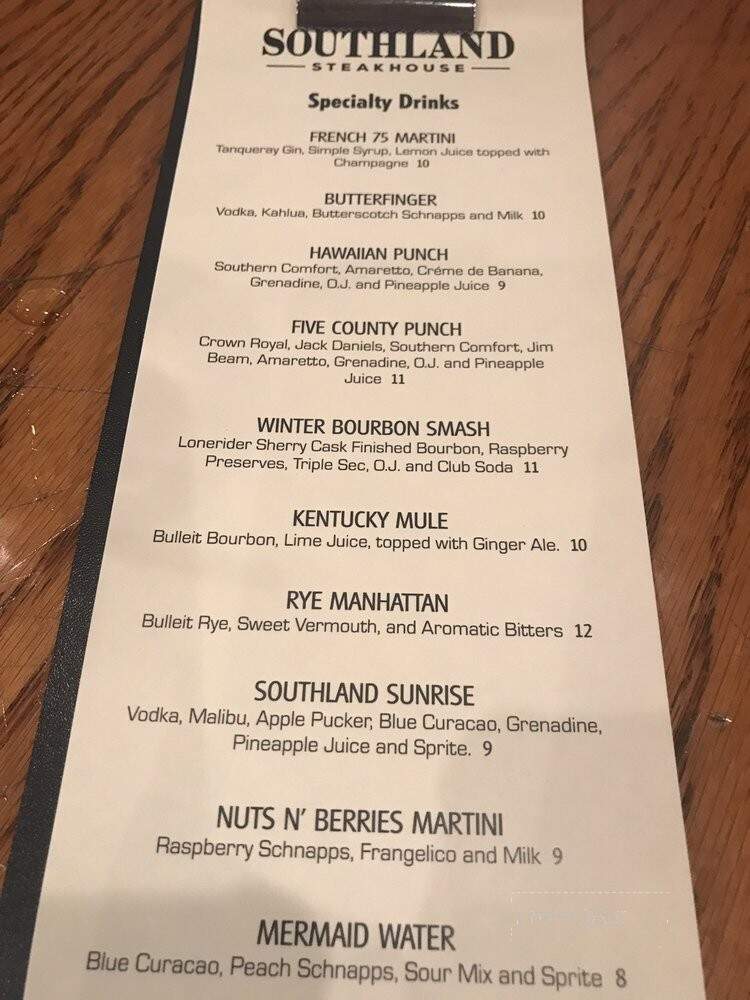 Menu of Southland Steakhouse in Zebulon, NC 27597