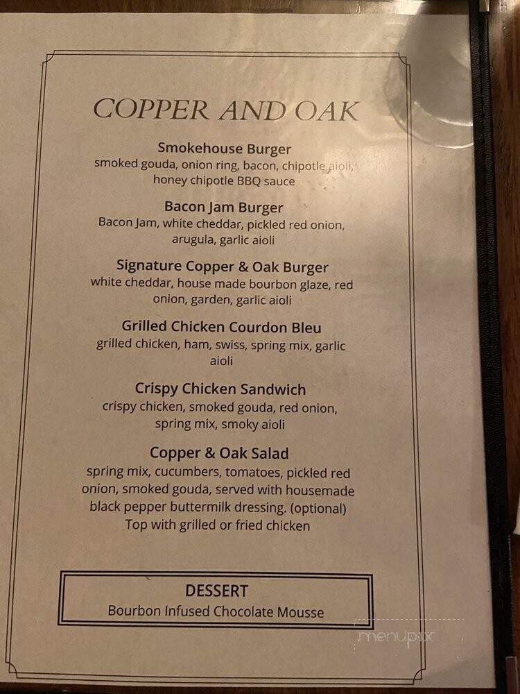 Menu of Copper & Oak in Danville, KY 40422