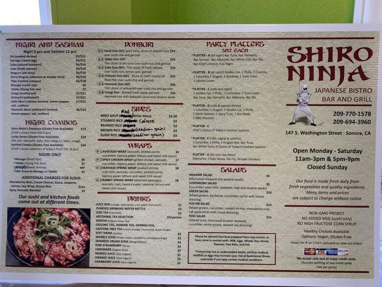 Online Menu of Shiro Ninja Boba Poke Ramen Bar, Angels Camp, CA
