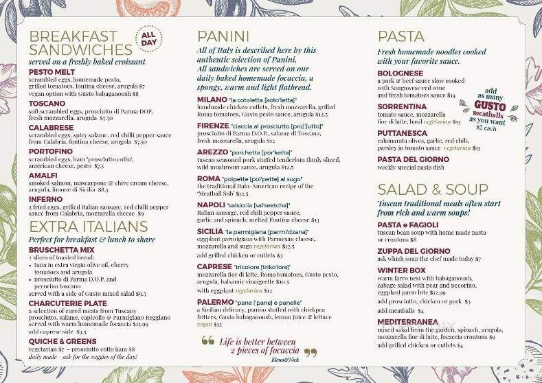 Menu of Gusto Italian Cafe in Center Harbor, NH 03226