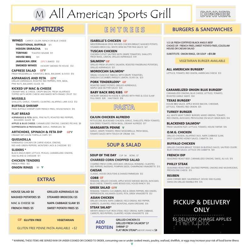 Online Menu of All American Sports Grill, Fountain Hills, AZ
