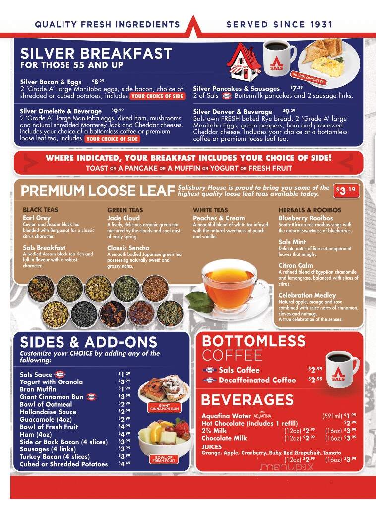 Menu of Salisbury House in Winnipeg, MB MB R2M