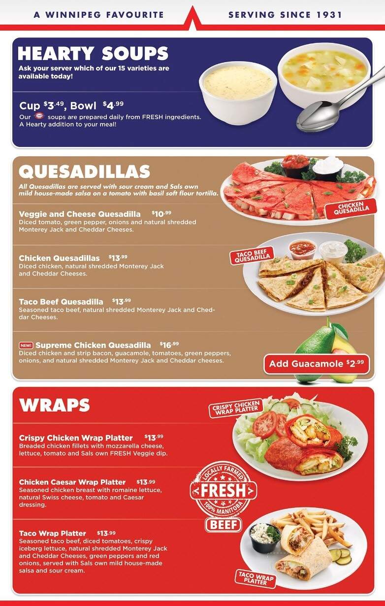 Menu of Salisbury House in Winnipeg, MB MB R2M