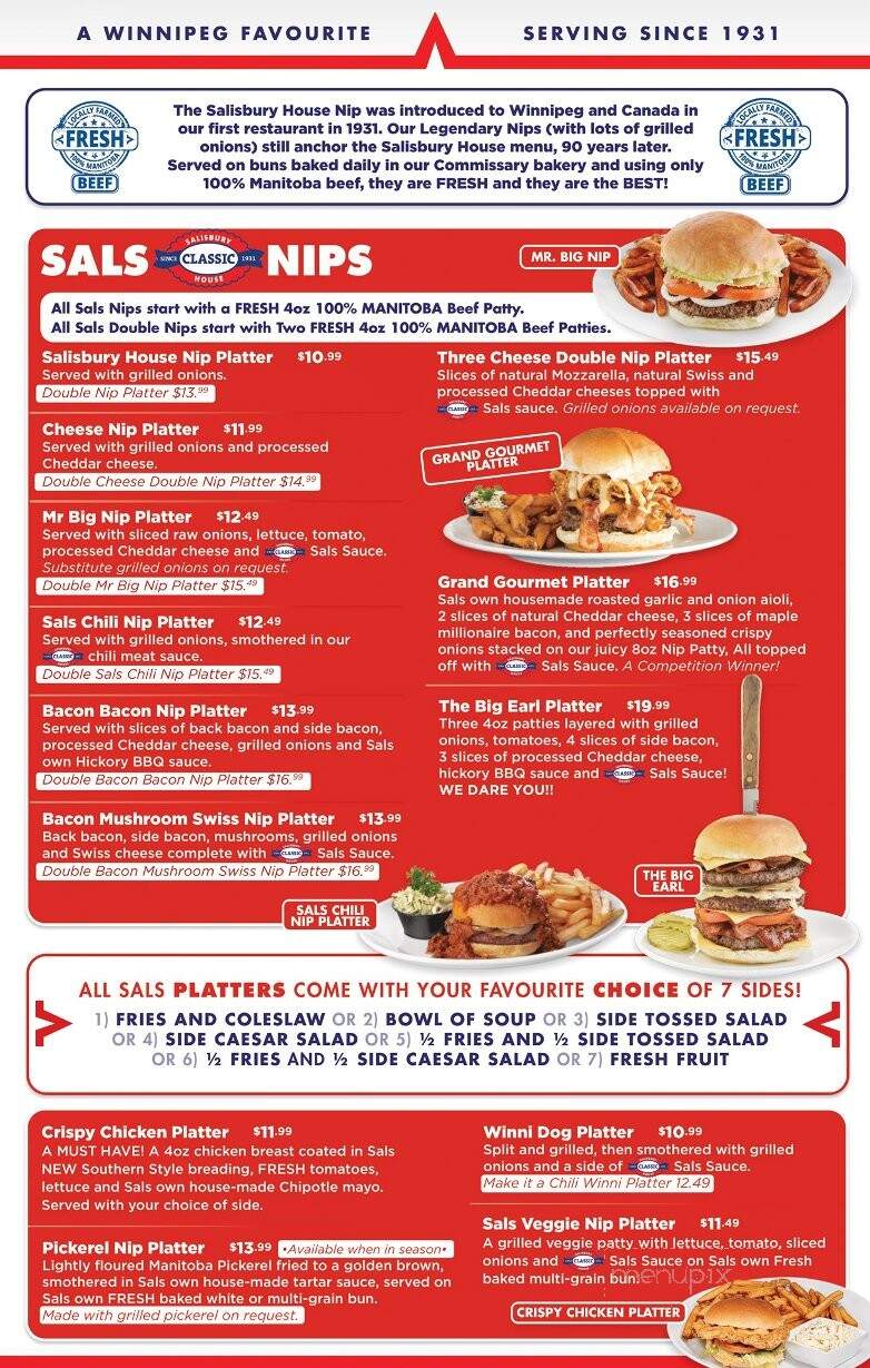 Menu of Salisbury House in Winnipeg, MB MB R2M