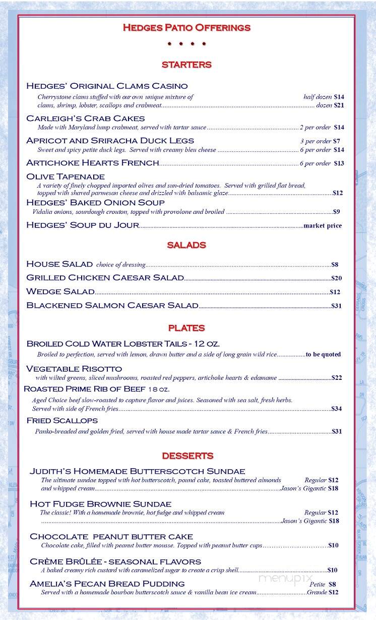 Menu of Hedges 9 Mile Point Restaurant in ster, NY 14580