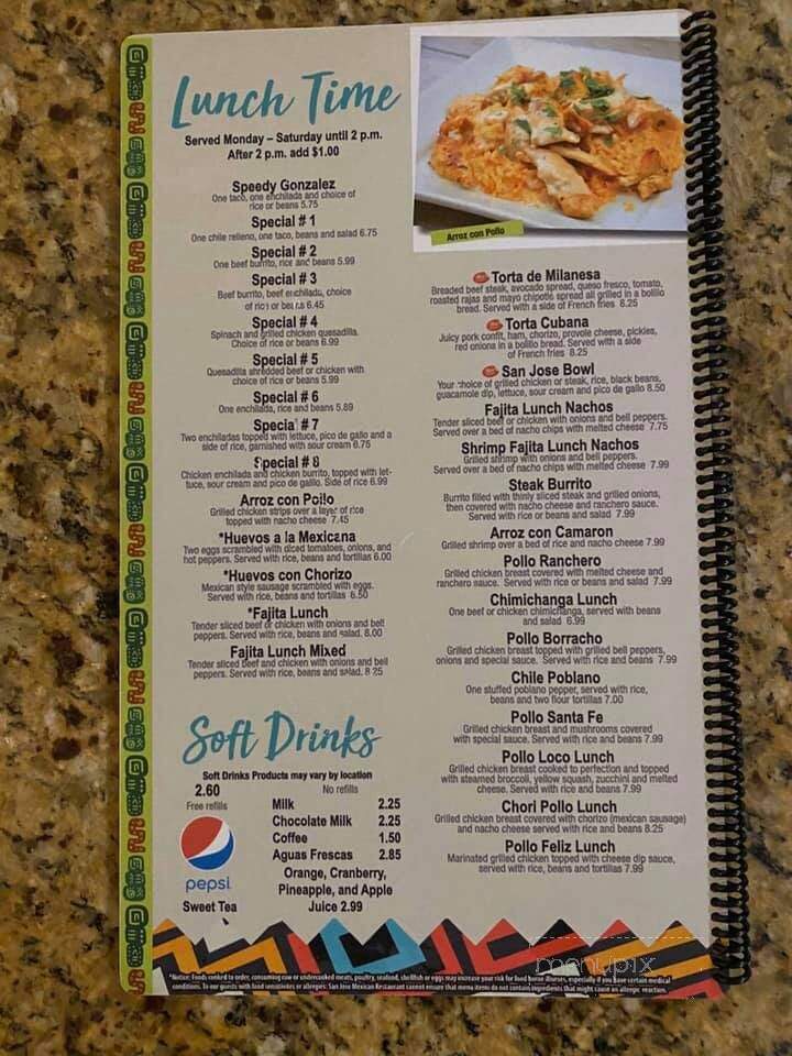 Online Menu of San Jose, Whiteville, NC