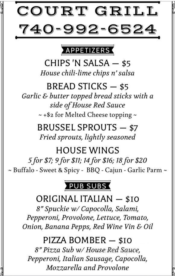 Online Menu of Court Street Grill, Pomeroy, OH