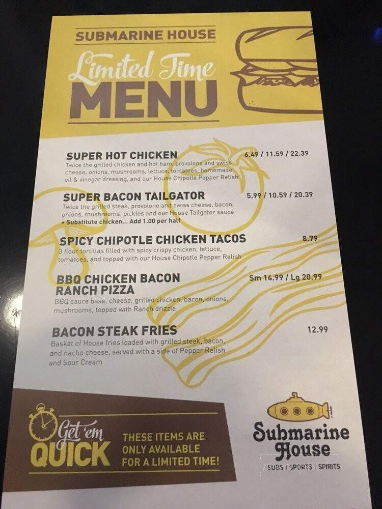Online Menu of Submarine House, Troy, OH