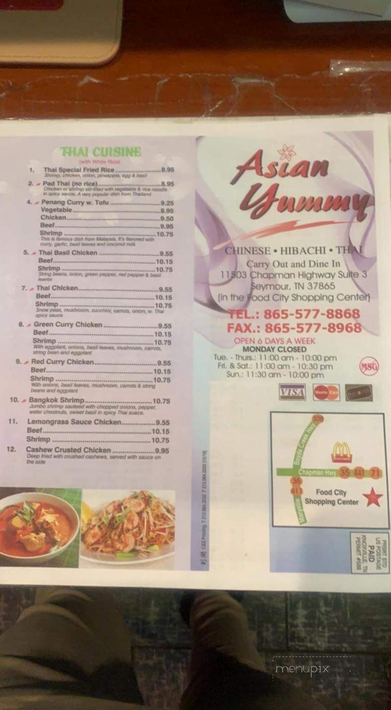 Menu of Asian Yummy in Seymour, TN 37865