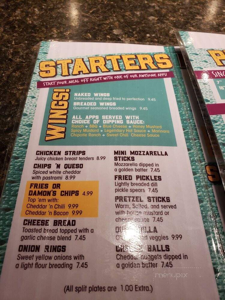 Menu of Damon's Sports Bar & Grill in Waterloo, IA 50702