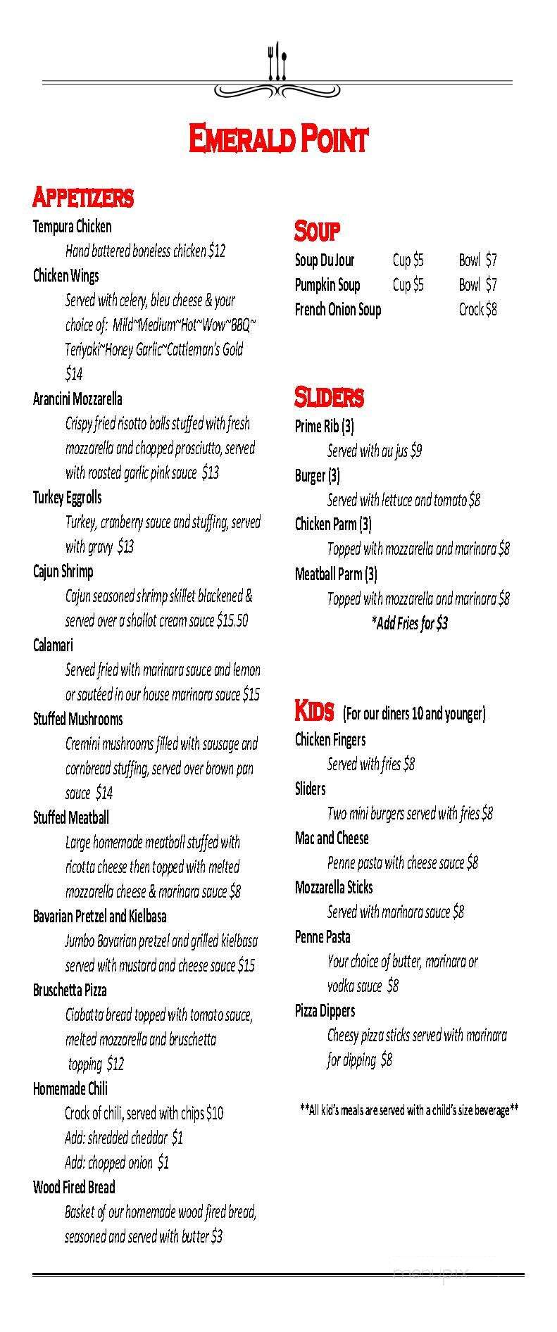 Menu of Emerald Point Restaurant in Greenwood Lake, NY 10925