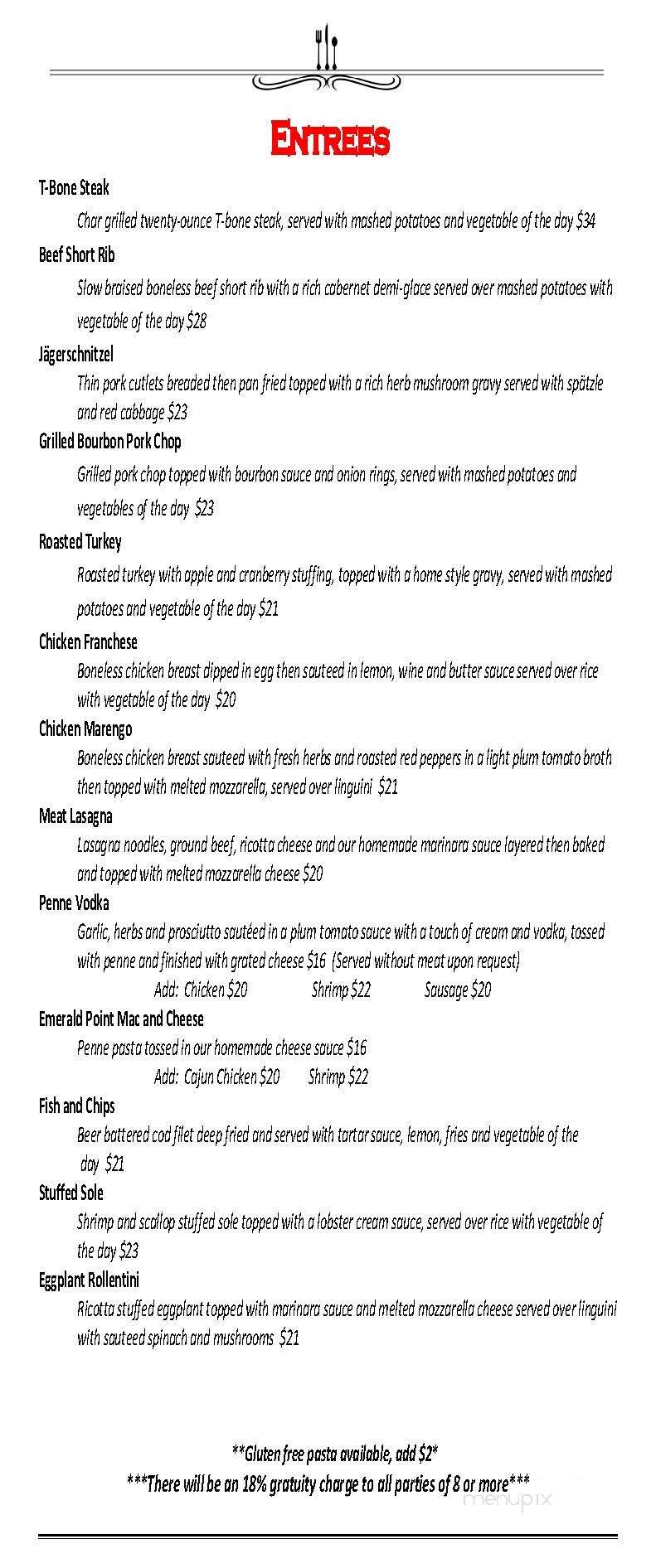 Menu of Emerald Point Restaurant in Greenwood Lake, NY 10925