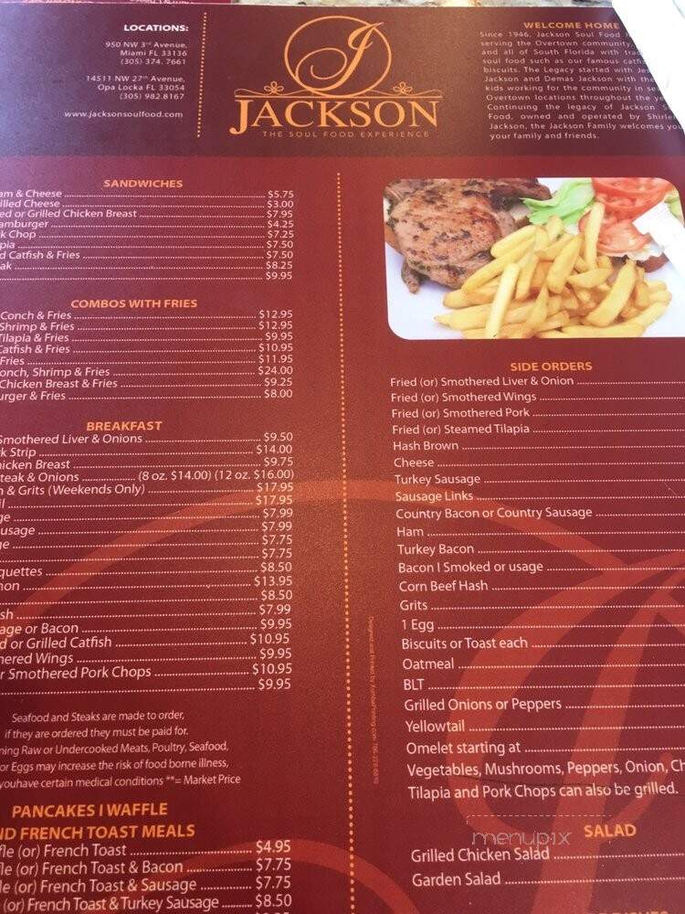 Menu of Jackson Soul Food in Opalocka, FL 33054
