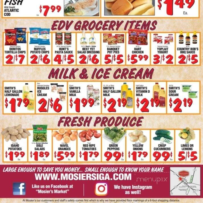 Online Menu of Mosier's Iga, Raymond, OH