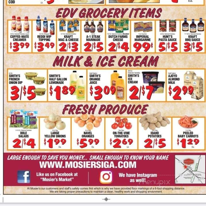 Online Menu of Mosier's Iga, Raymond, OH