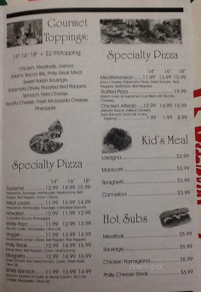 Menu of Italiano's Pizza Pasta and Subs in Temple, TX 76504