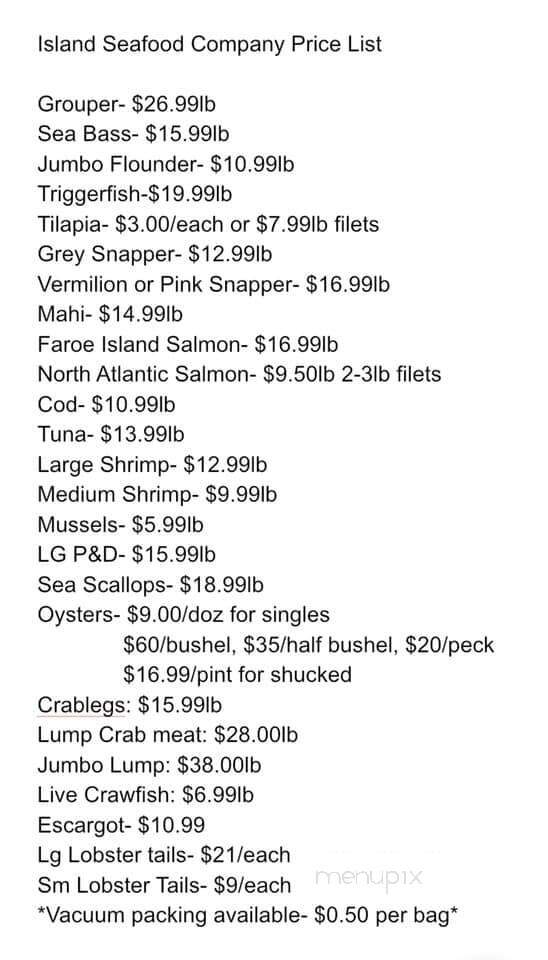 Online Menu of Island Seafood Co., Ocean Isle Beach, NC