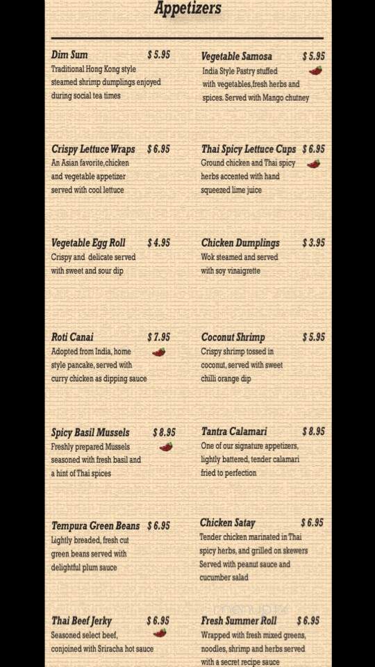 Menu of Tantra Asian Bistro in Davenport, IA 52807