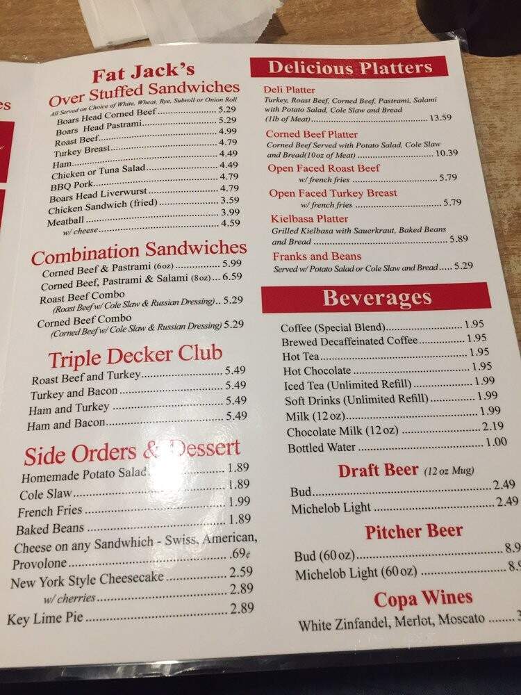 Menu of Fat Jacks Deli & Pub in Lakeland, FL 33803