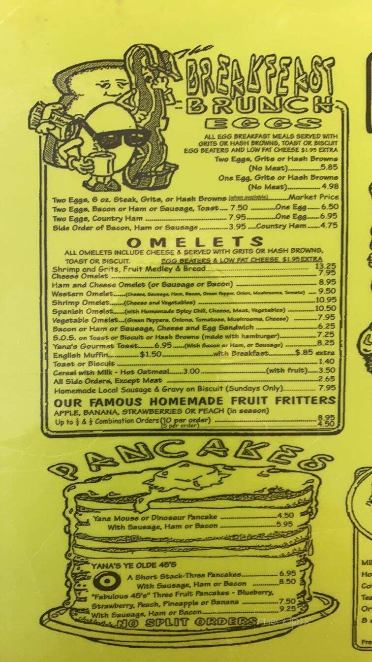 Online Menu of Yana's Ye Olde Drug Store Restaurant, Swansboro, NC