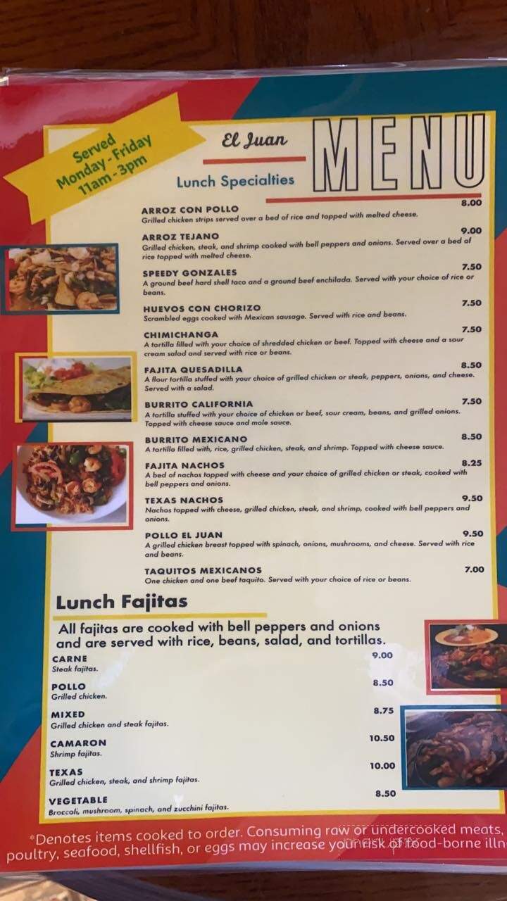 Online Menu of EL Juan Mariscos, Lake Waccamaw, NC