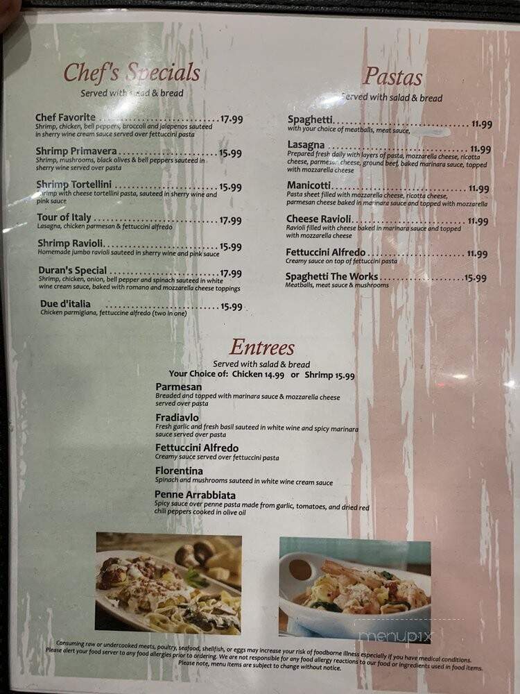 Online Menu of Duran's Italian Pizza & Pasta, Pittsburg, TX