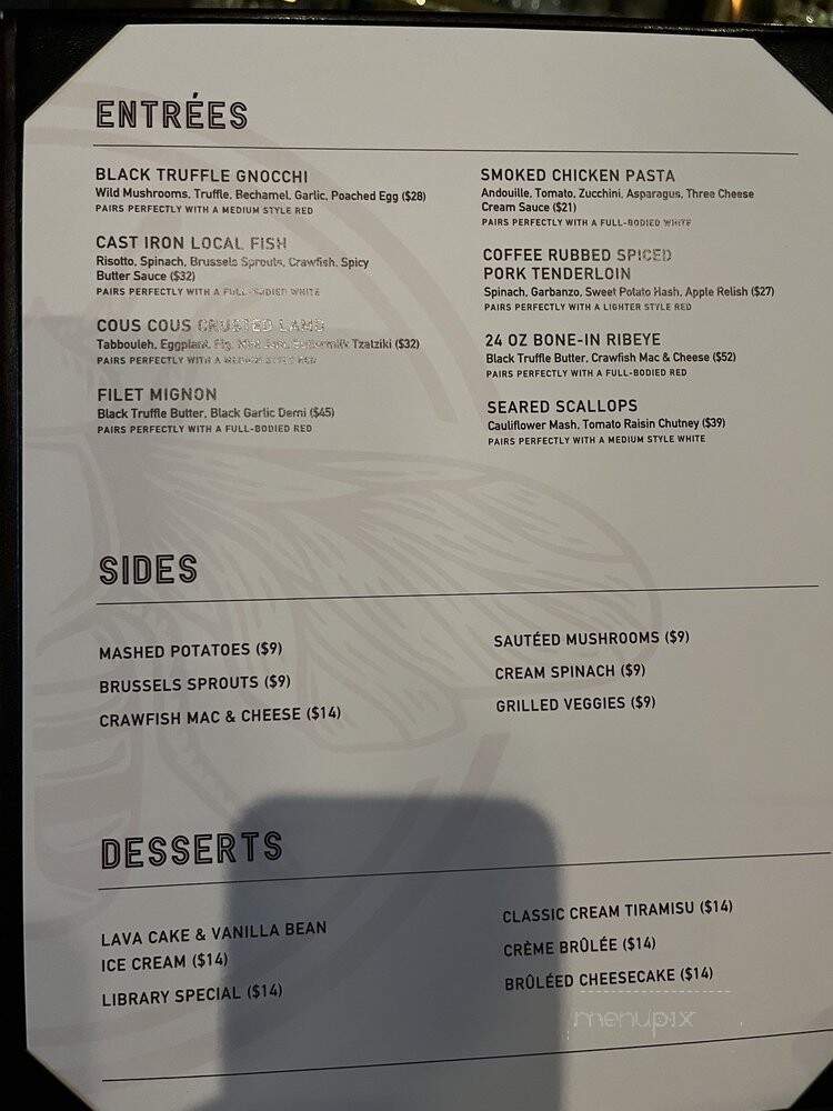 Menu of Library Wine & Provisions in Gonzales, LA 70737