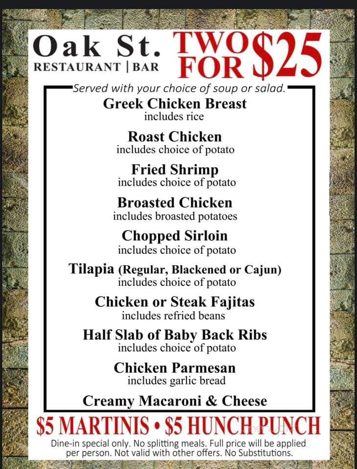 Menu of Oak Street Restaurant and Bar in North Aurora, IL 60542