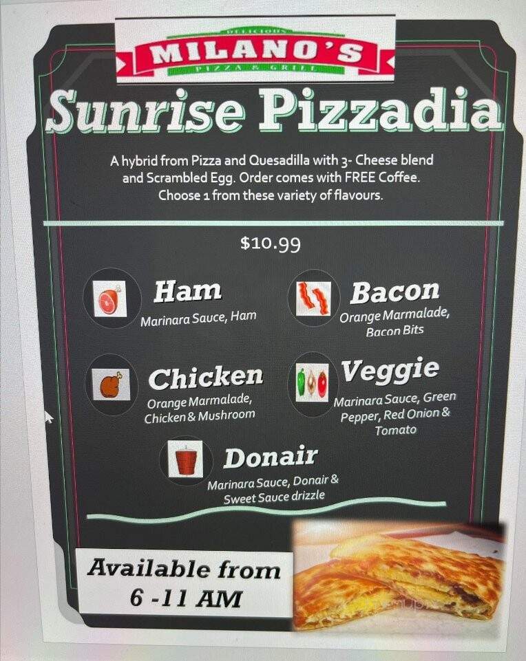 Menu of Milano's in Fort McMurray, AB T9H 4R8