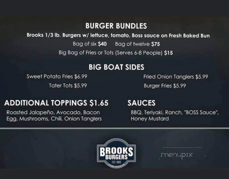 Menu of Brooks Burgers in Pismo Beach, CA 93449