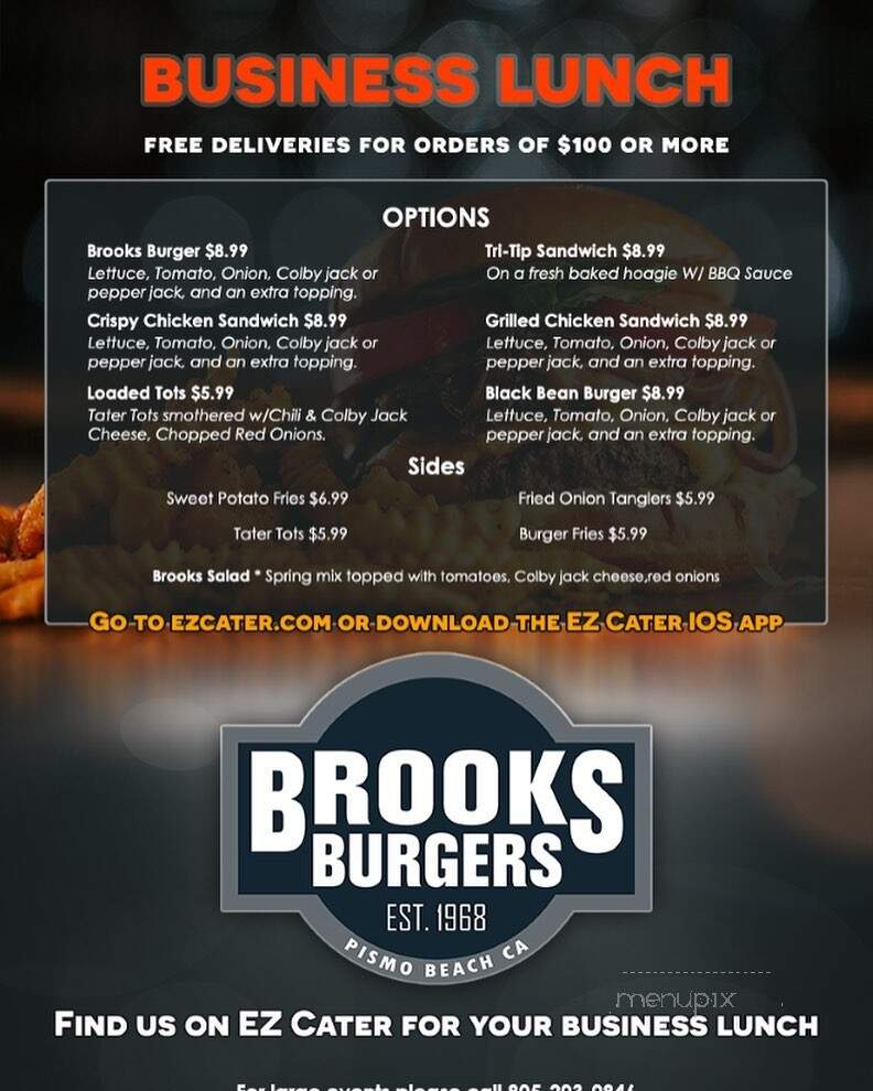 Menu of Brooks Burgers in Pismo Beach, CA 93449