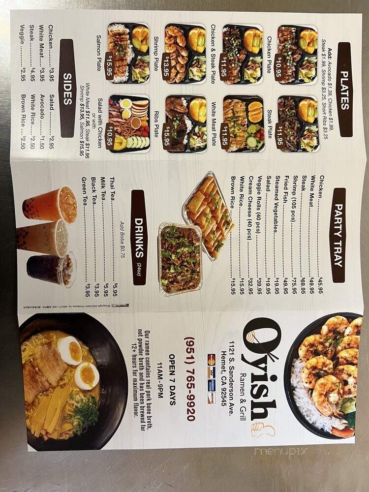 Menu of Oyishi Ramen & Grill in Hemet, CA 92545