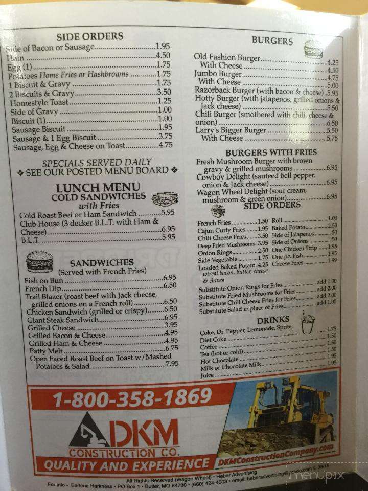 Menu of Wagon Wheel Restaurant in Greenbrier, AR 72058