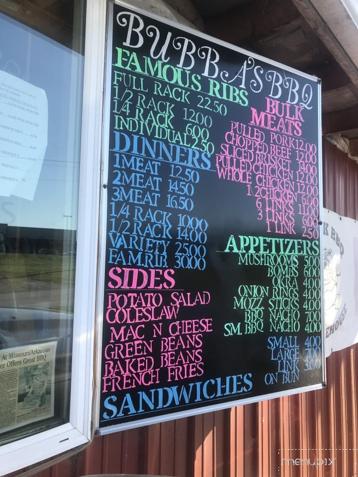 Menu of Bubba's BBQ in Pineville, MO 64856