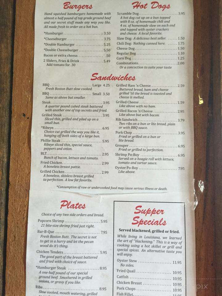 Menu of Peck's Place in Ocilla, GA 31774