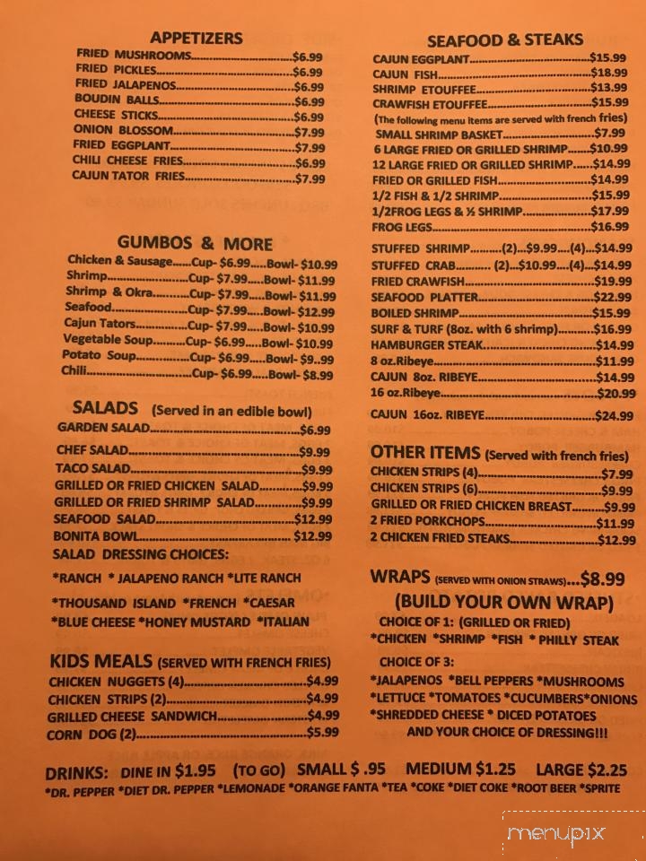 Menu of Ronnie's Cajun Cafe in Eunice, LA 70535