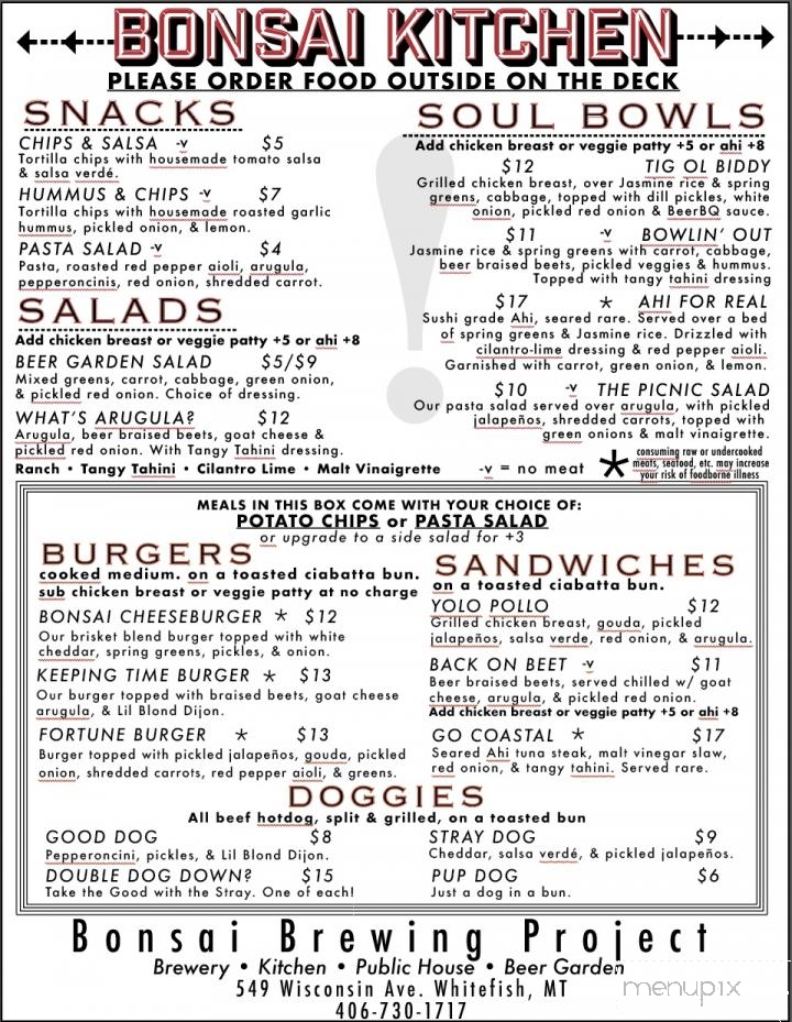 Menu of Bonsai Brewing Project in Whitefish, MT 59937