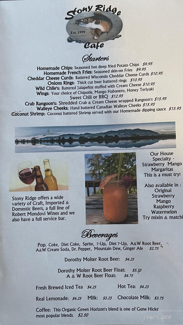 Menu of Stony Ridge Resort & Cafe in Ely, MN 55731