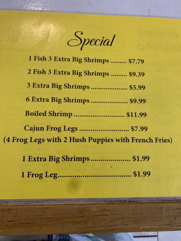 Online Menu of Vincent Seafood, Jacksonville, TX