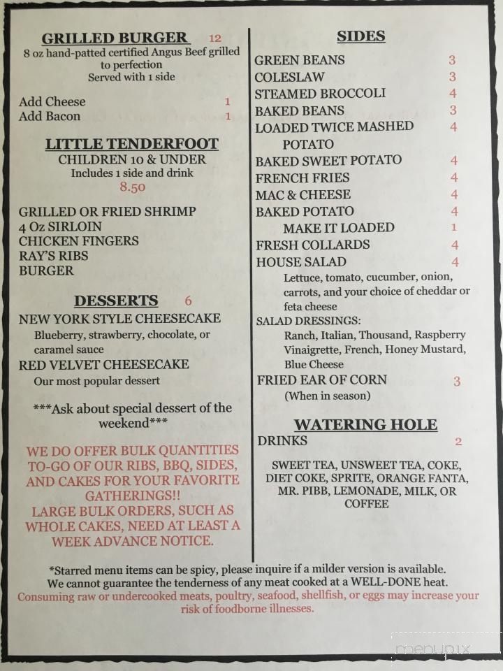 Menu of Ray's Steak and Ribs in Baxley, GA 31513