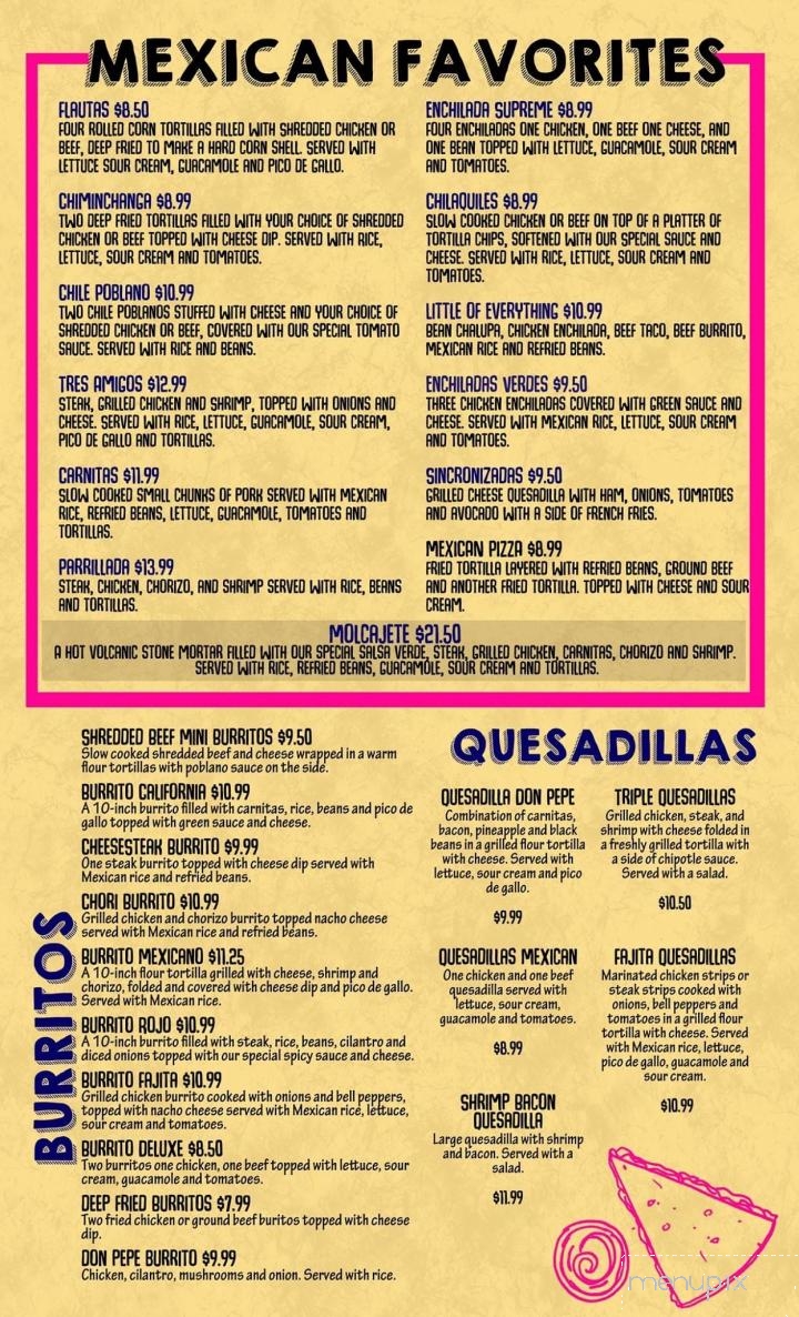 Menu of Don Pepe Mexican Restaurant in Pelion, SC 29123