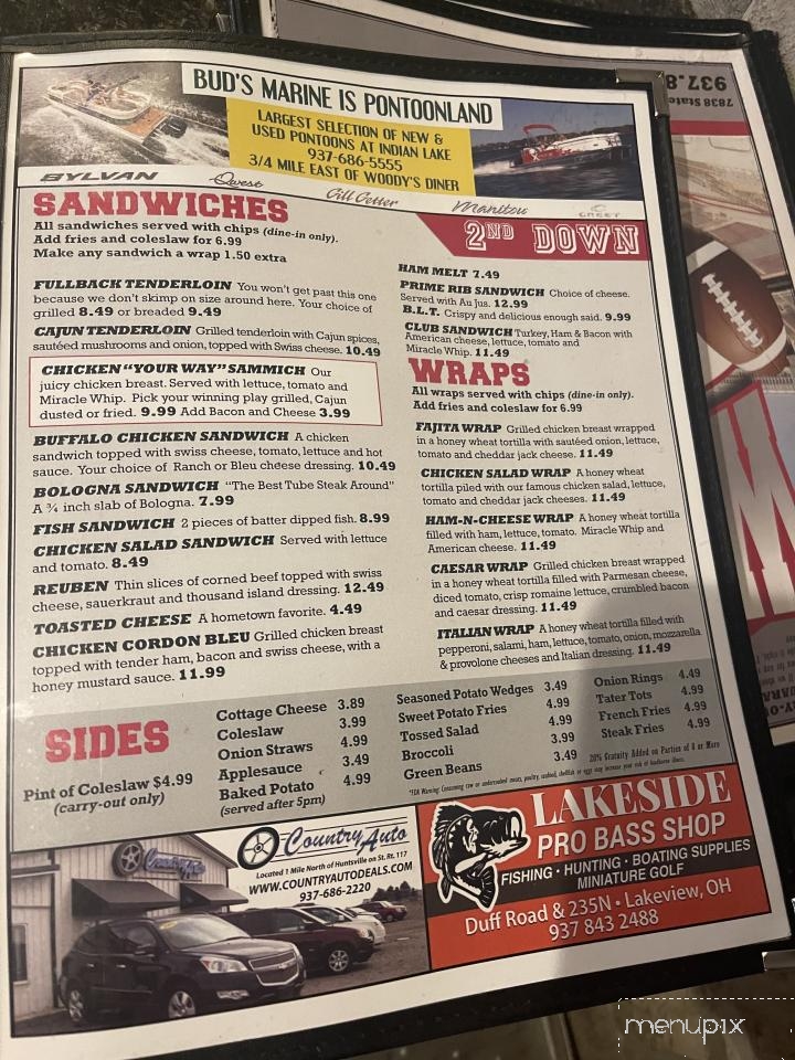 Online Menu of Woody's Diner, Russells Point, OH