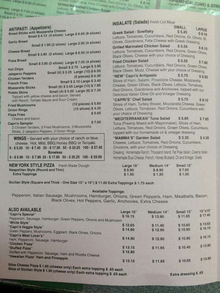 Online Menu of Capris Pizza, Randleman, NC