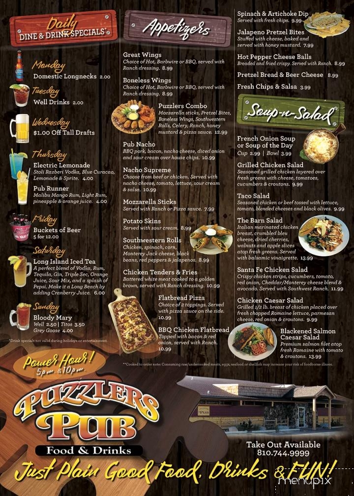 Menu of Puzzler's Pub in Burton, MI 48529