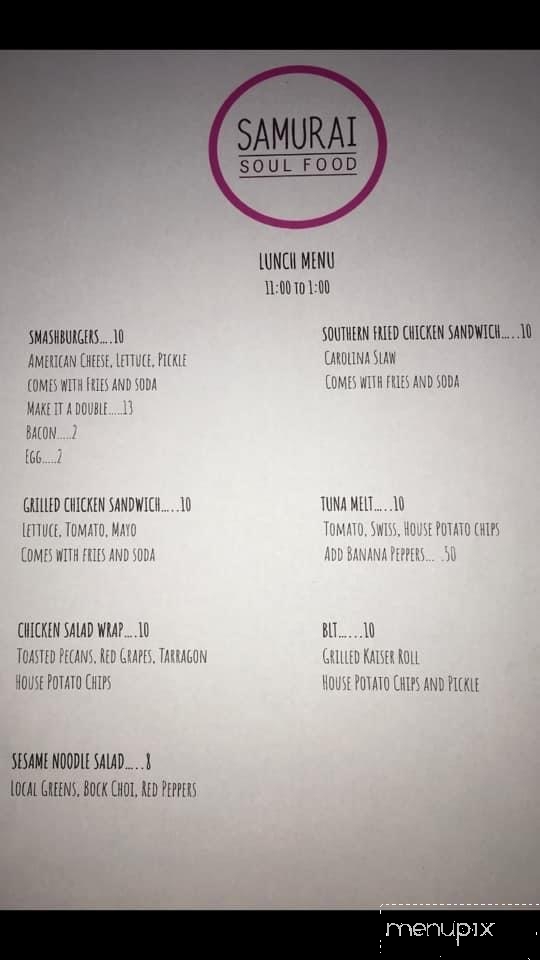 Menu of Samurai Soul Food in Fairlee, VT 05045