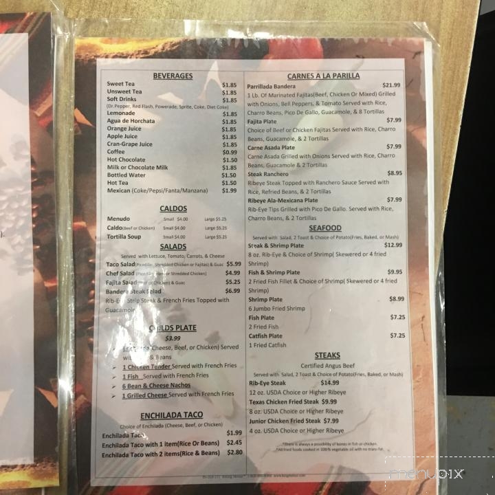 Online Menu of Restaurante Chile Bandera, Jourdanton, TX