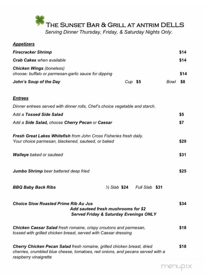 Menu of Antrim Dells Restaurant in Ellsworth, MI 49729