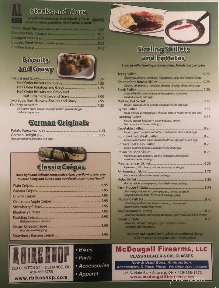 Online Menu of Paulding Pancake House, Paulding, OH