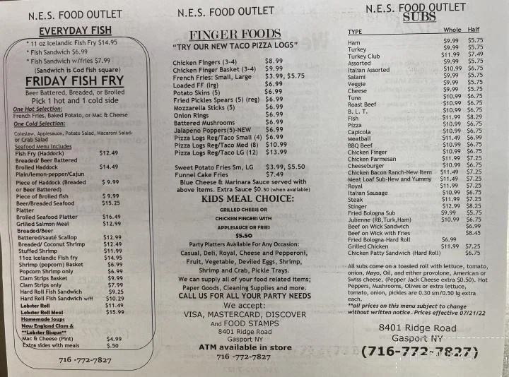Menu of New England Seafood Of Barker in Gasport, NY 14067