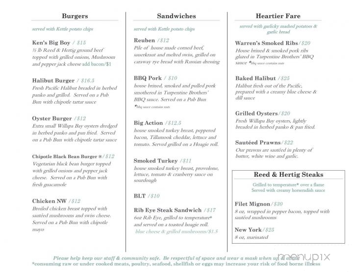 Menu of Warren House Pub in Cannon Beach, OR 97110